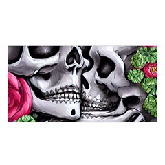 Black Skulls Red Roses Satin Shawl 45  X 80  by GardenOfOphir