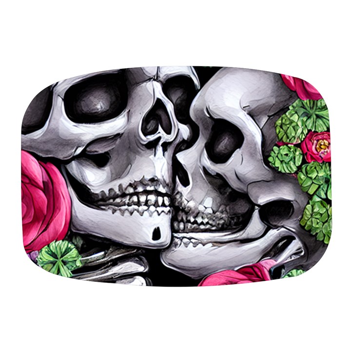 Black Skulls Red Roses Mini Square Pill Box