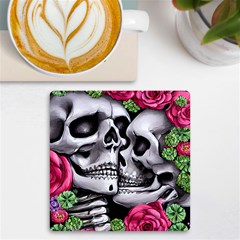 Black Skulls Red Roses Uv Print Square Tile Coaster  by GardenOfOphir