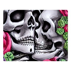 Black Skulls Red Roses One Side Premium Plush Fleece Blanket (large) by GardenOfOphir