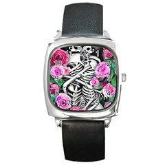 Floral Skeletons Square Metal Watch by GardenOfOphir