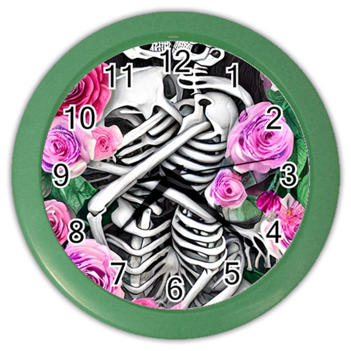 Floral Skeletons Color Wall Clock