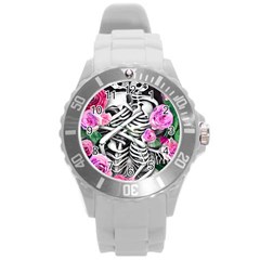 Floral Skeletons Round Plastic Sport Watch (l) by GardenOfOphir