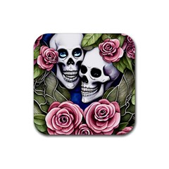 Skulls And Flowers Rubber Coaster (square) by GardenOfOphir