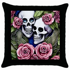 Skulls And Flowers Throw Pillow Case (black) by GardenOfOphir