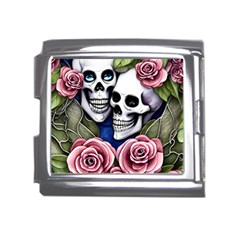 Skulls And Flowers Mega Link Italian Charm (18mm) by GardenOfOphir