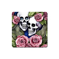 Skulls And Flowers Square Magnet by GardenOfOphir