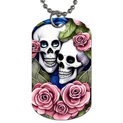 Skulls And Flowers Dog Tag (one Side) by GardenOfOphir