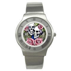 Skulls And Flowers Stainless Steel Watch by GardenOfOphir