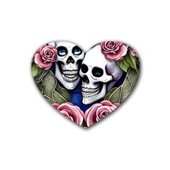 Skulls And Flowers Rubber Heart Coaster (4 Pack) by GardenOfOphir