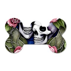 Skulls And Flowers Dog Tag Bone (two Sides) by GardenOfOphir