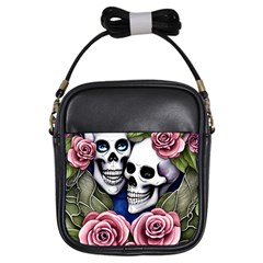 Skulls And Flowers Girls Sling Bag by GardenOfOphir