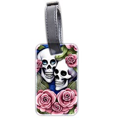 Skulls And Flowers Luggage Tag (two Sides) by GardenOfOphir