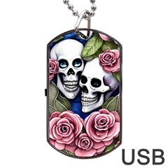 Skulls And Flowers Dog Tag Usb Flash (two Sides) by GardenOfOphir