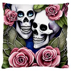 Skulls And Flowers Large Cushion Case (one Side) by GardenOfOphir