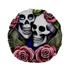 Skulls And Flowers Standard 15  Premium Round Cushions by GardenOfOphir