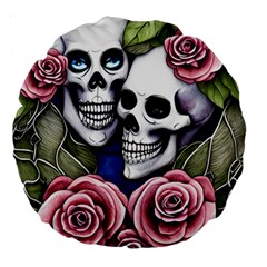 Skulls And Flowers Large 18  Premium Round Cushions by GardenOfOphir