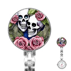 Skulls And Flowers Stainless Steel Nurses Watch by GardenOfOphir