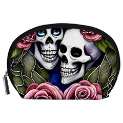 Skulls And Flowers Accessory Pouch (large) by GardenOfOphir