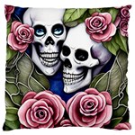 Skulls and Flowers Standard Premium Plush Fleece Cushion Case (One Side) Front