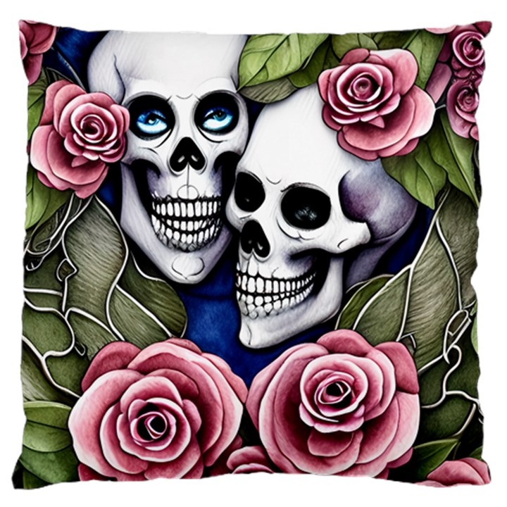 Skulls and Flowers Large Premium Plush Fleece Cushion Case (Two Sides)