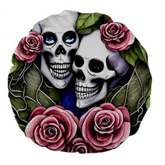 Skulls And Flowers Large 18  Premium Flano Round Cushions by GardenOfOphir