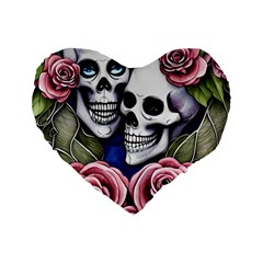 Skulls And Flowers Standard 16  Premium Flano Heart Shape Cushions by GardenOfOphir