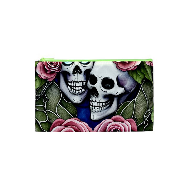 Skulls and Flowers Cosmetic Bag (XS)