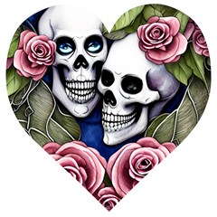 Skulls And Flowers Wooden Puzzle Heart by GardenOfOphir