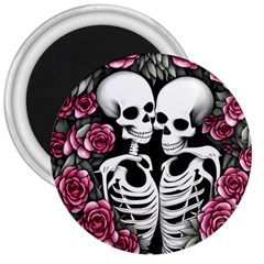 Black And White Rose Sugar Skull 3  Magnets by GardenOfOphir