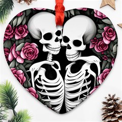 Black And White Rose Sugar Skull Ornament (heart) by GardenOfOphir