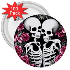 Black And White Rose Sugar Skull 3  Buttons (100 Pack)  by GardenOfOphir