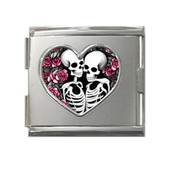 Black And White Rose Sugar Skull Mega Link Heart Italian Charm (18mm) by GardenOfOphir