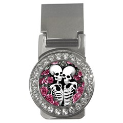 Black And White Rose Sugar Skull Money Clips (cz)  by GardenOfOphir