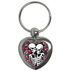 Black And White Rose Sugar Skull Key Chain (heart) by GardenOfOphir