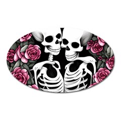 Black And White Rose Sugar Skull Oval Magnet by GardenOfOphir