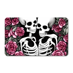 Black And White Rose Sugar Skull Magnet (rectangular) by GardenOfOphir