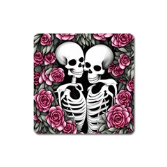 Black And White Rose Sugar Skull Square Magnet by GardenOfOphir