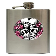 Black And White Rose Sugar Skull Hip Flask (6 Oz) by GardenOfOphir