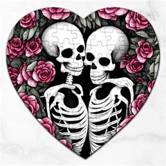 Black And White Rose Sugar Skull Jigsaw Puzzle (heart) by GardenOfOphir