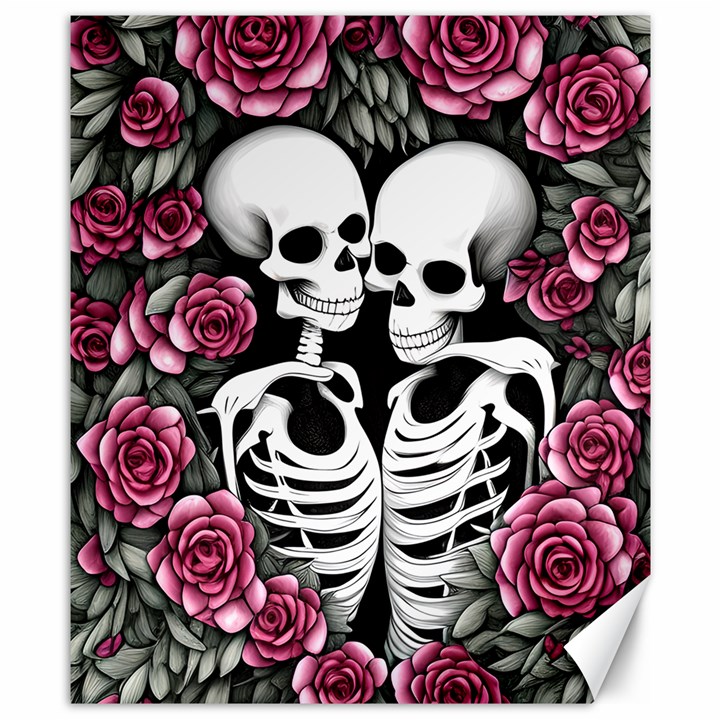 black and white rose sugar skull Canvas 8  x 10 