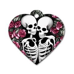 Black And White Rose Sugar Skull Dog Tag Heart (two Sides) by GardenOfOphir