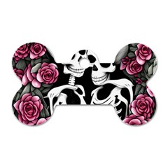 Black And White Rose Sugar Skull Dog Tag Bone (two Sides) by GardenOfOphir