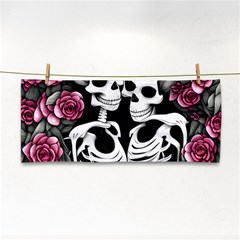 Black And White Rose Sugar Skull Hand Towel by GardenOfOphir