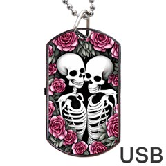 Black And White Rose Sugar Skull Dog Tag Usb Flash (one Side) by GardenOfOphir