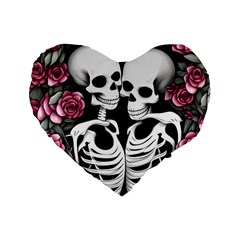 Black And White Rose Sugar Skull Standard 16  Premium Heart Shape Cushions by GardenOfOphir