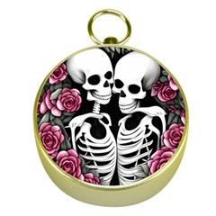 Black And White Rose Sugar Skull Gold Compasses by GardenOfOphir