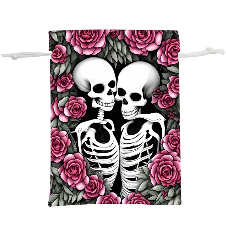 black and white rose sugar skull Lightweight Drawstring Pouch (XL)