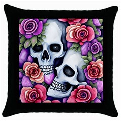 Floral Skeletons Throw Pillow Case (black) by GardenOfOphir