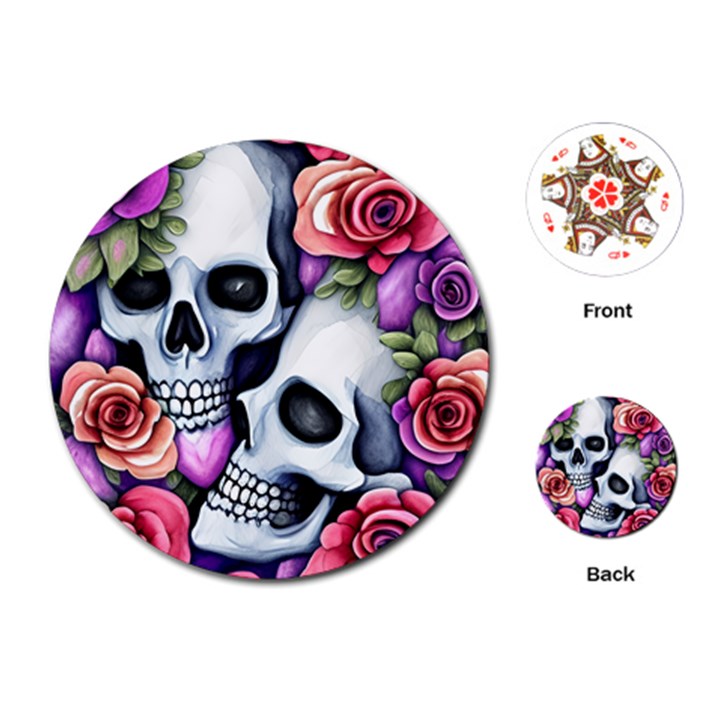 Floral Skeletons Playing Cards Single Design (Round)